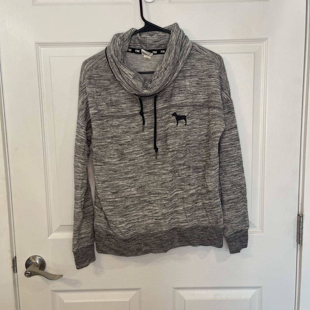 Victorias Secret PINK Heathered Grey Funnel Neck Pullover Size Small